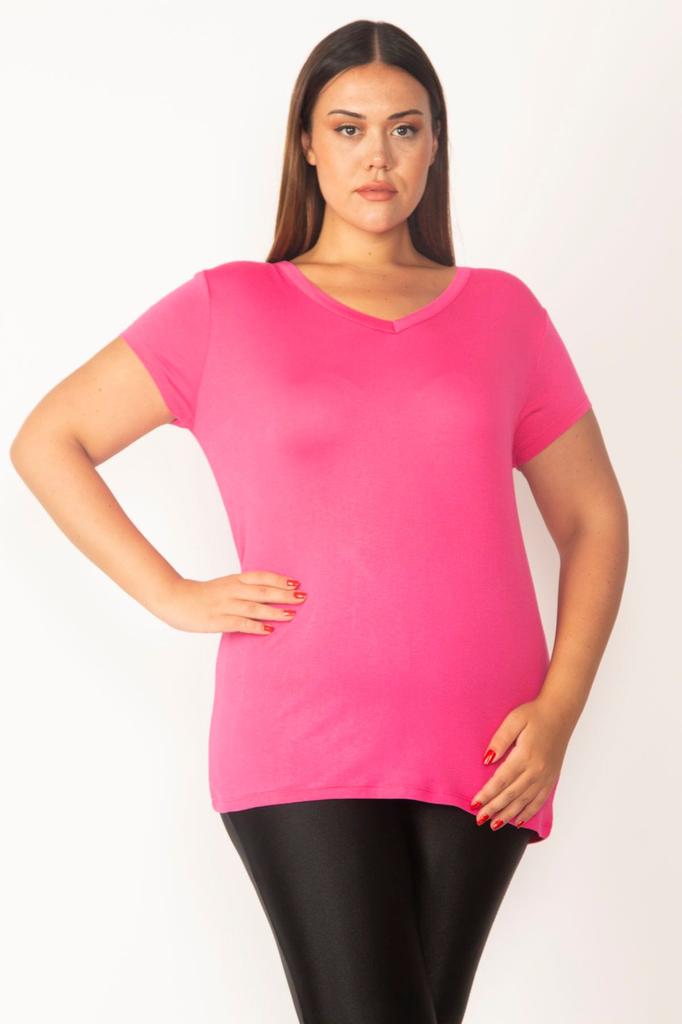 Женская блузка большого размера, розовая вискозная блузка больших размеров с v-образным вырезом