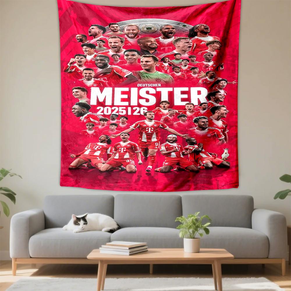 Tapestry FC Bayern Munchen Deutscher Meister 2025 26 Kane Squad Wall Hanging for Soccer Fan Cave Decor