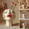 Female Contour Design Pen Holder Handcrafted Artistic Female Form Head Vase Minimalist Makeup Brush Holder for Home Living Room Bookshelf Decor