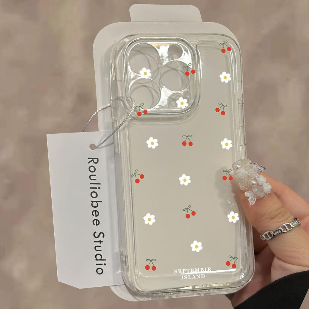 INS Красная Вишня Цветочный Прозрачный Чехол для Xiaomi Redmi Note 14 13 12 Pro Plus 5G 11 10 Pro 12S 11S 10S 4G Redmi 14C 13C 12 13 Обложка
