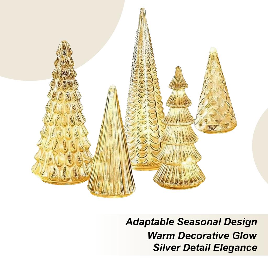 Набор из 5 стеклянных рождественских елок Стеклянные светящиеся светодиодные Маленький домашний декор Искусственная рождественская елка с огнями для улицы Стол