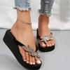 Fashion Sandals Summer Shiny Diamond Flowers Thick Bottom Wedges Round Toe Clip Comfort Flip-flops Women Beach Slippers Sandalias Mujer