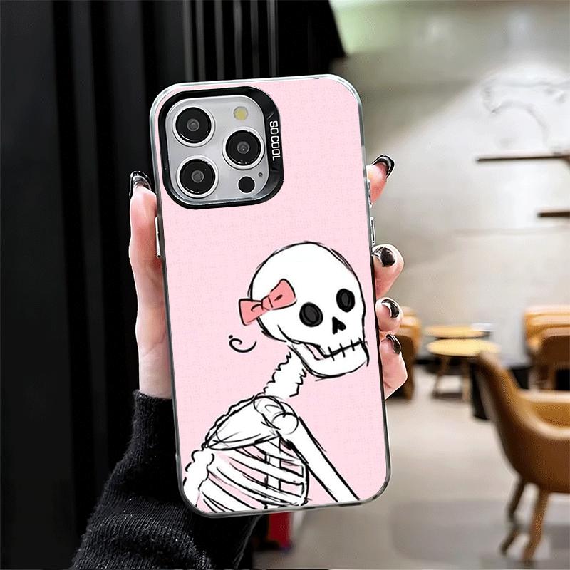 Розовый Стиль Череп Ведьма Ударопрочный Чехол для Телефона для iPhone 17 Air 16 16E 15 Pro Max 14 Plus 13 Mini 12 Задняя Крышка Противоударный Fundas