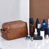 Handheld Cosmetic Storage Bag Multi Pocket Makeup Pouch Fashionable Men Leather Wash Bag  Bathroom