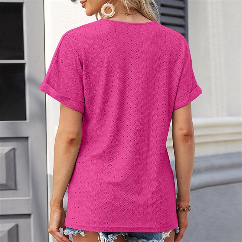 Женская блузка, весенне-летний однотонный женский топ с v-образным вырезом и сложенными рукавами