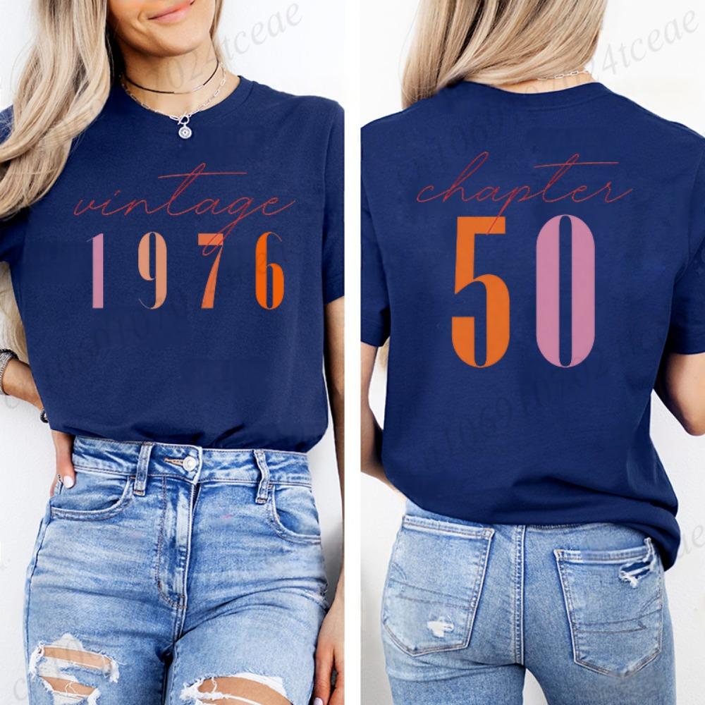Fashion Women's T Shirts Clothing Vintage 50th Birthday Women Aesthetic T-shirts Classic 1976 Graphic 50 Bday Casual Tee Shirts