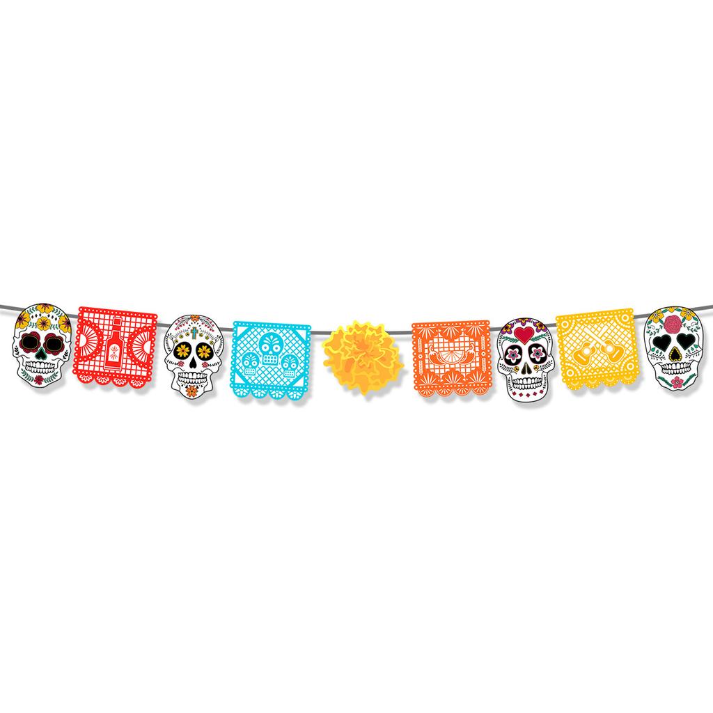 Mexican Day Of The Dead Themed Party Decoration Skull Bride Groom Draw Flag Hollow Colorful Banner Bunting