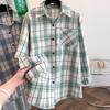 Весенняя литературная свободная рубашка с длинными рукавами и лацканами в клетку, женская рубашка-топ
