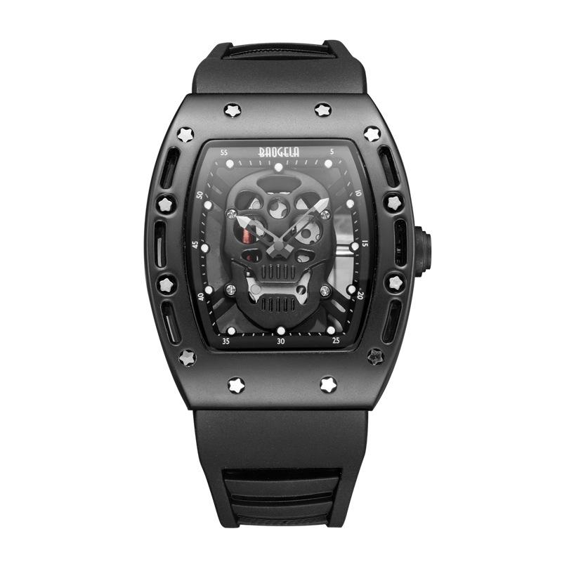Domineering Skull Barrel Silicone Waterproof Sports Quartz Men's Watch with Gift Box