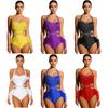 Универсальный костюм для выступлений Румба и Самба S-XXL: Блестящий боди со стразами, перьями и вырезом-халтер