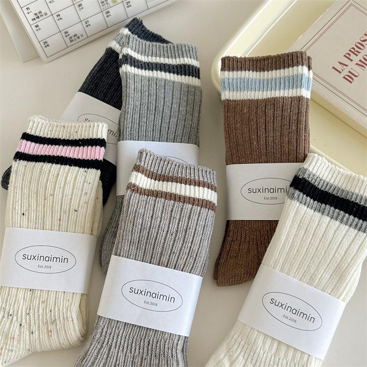 Новые носки женские осенние и зимние хлопковые трикотажные эластичные длинные носки японская мода полосатые носки в стиле Харадзюку ретро уличная одежда