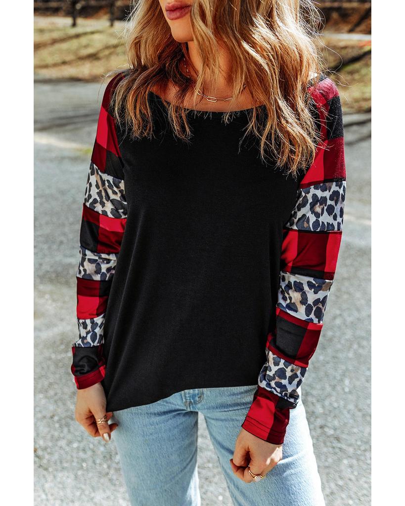 Azura Exchange Топ с открытыми плечами в клетку и леопардовым принтом