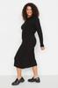 Women's Style Plus Size Dress Black Polo Neck Ribbed Knitwear Dress