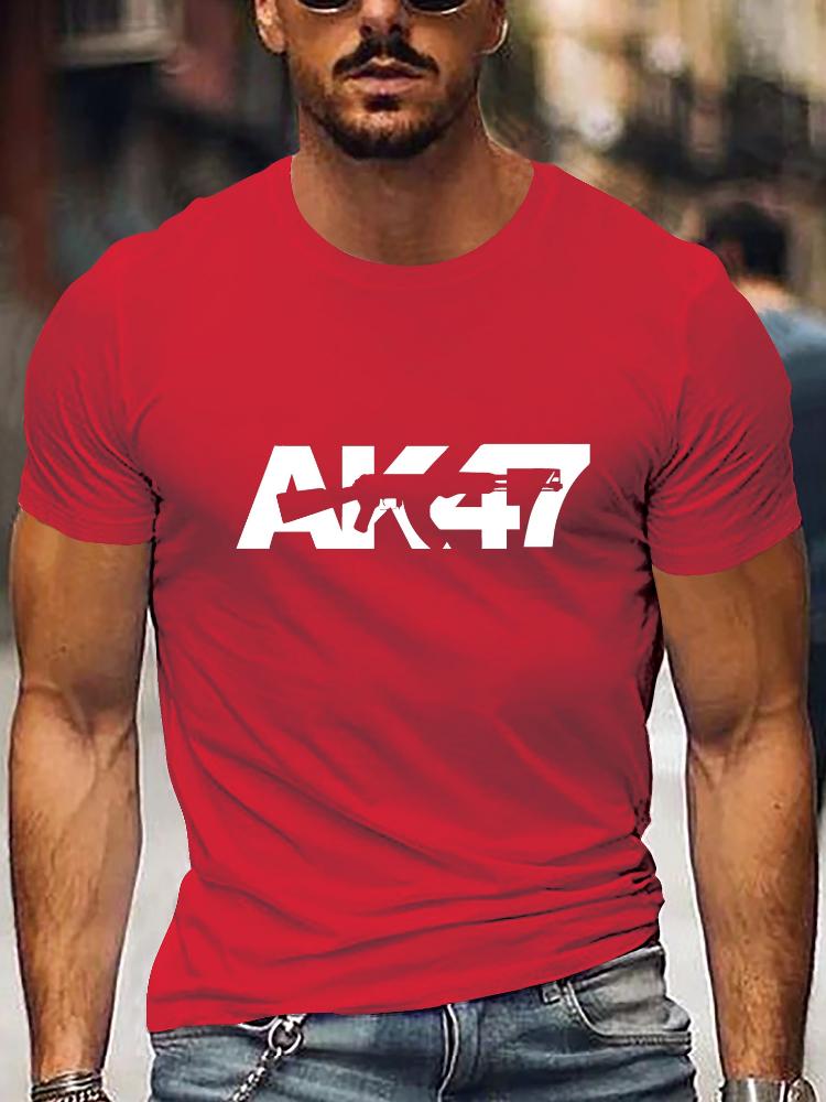 AK47 men's cotton printed T-shirt with round neck and short sleeves, comfortable and casual T-s