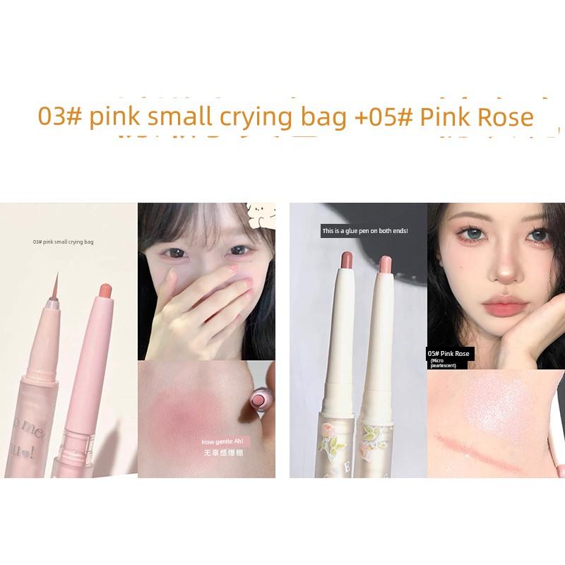 Dual Head Dual-Use Eye Shadow Pen Female White Highlight Brightening Eye Head Cut-off Two-in-One Lying Cicada Shimmer Matte Eye Shadow Makeup