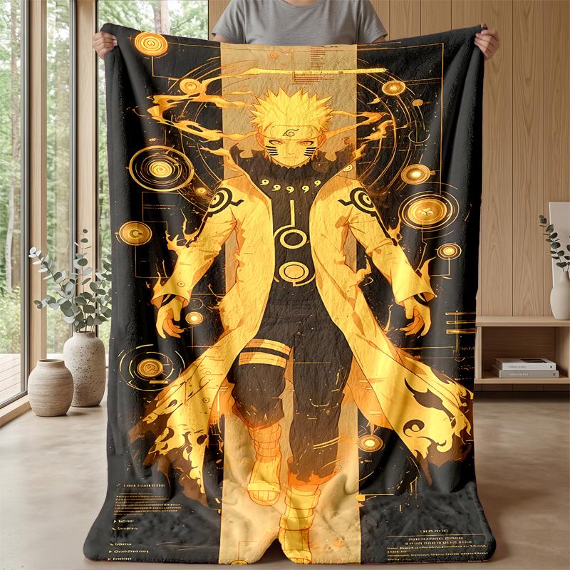Naruto Uzumaki Printed Flannel Blanket Skin Friendly Warm Decorative Throw for Indoor Couch Bed Daily Use