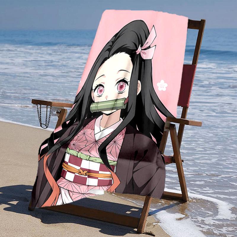 proof beach towel with Nezuko Demon Slayer Nezuko Kamado pattern - soft,absorbent,quick-drying,machine washable - perfect for swimming,camping,bathing