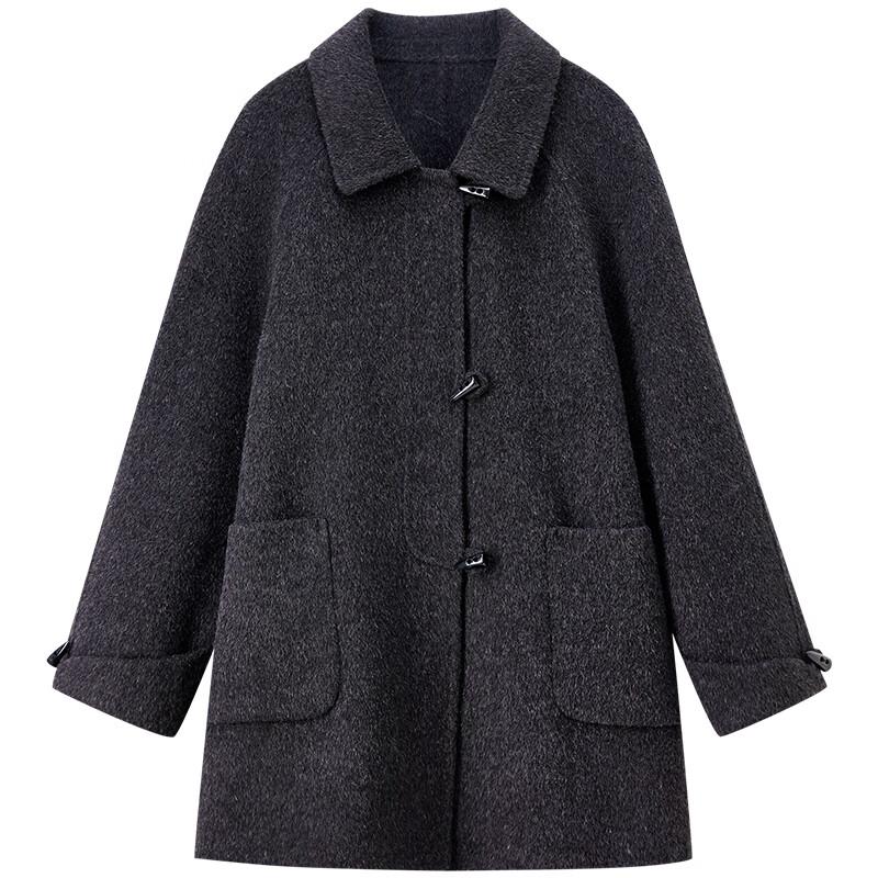 Shangdoubila Women's Pure Wool Toggle Mid-Length Coat