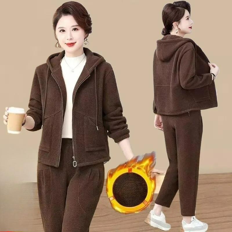 Плюшевый Теплый Спортивный Костюм Осень Зима Мода Повседневная Одежда Женский Костюм Костюм Двойка