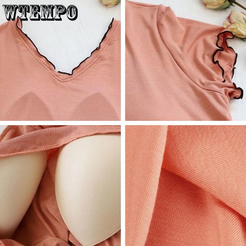 WTEMPO Ночная рубашка из модала с бюстгальтером, женская летняя тонкая свободная пижама с короткими рукавами, большие размеры, однотонная повседневная домашняя одежда