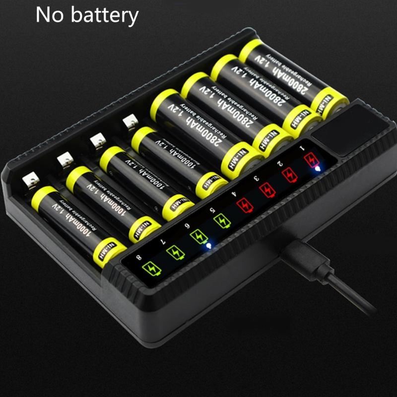 8-слотовый зарядник для аккумуляторов AA AAA с ЖК-дисплеем и USB-C, высокоскоростная зарядка, независимые слоты для NiMH NiCD перезаряжаемых аккумуляторов