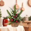 Small Christmas Artificial Plants with Burlap Base Faux Pine Branches with Red Berries/Poinsettias Flower for Winter Indoor Home