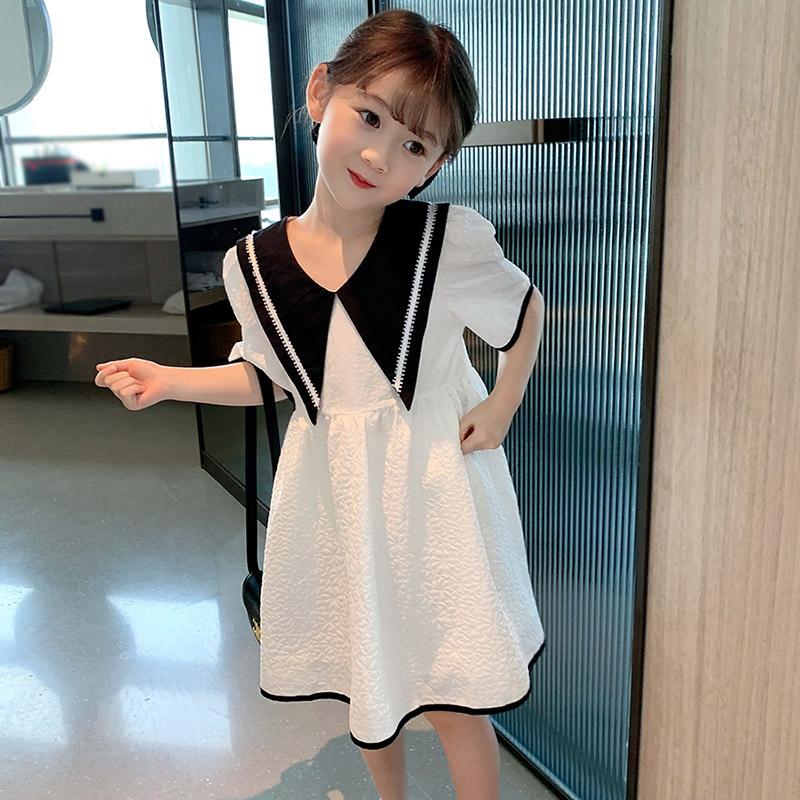 Летнее однотонное платье для девочек, платье принцессы, дизайн контрастного цвета