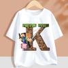 Hot Pixel Game T-shirt Children A-Z Letter White Clothes Cartoon Round Collar Clothing New Kids Short Sleeve Summer Tee Top Gift