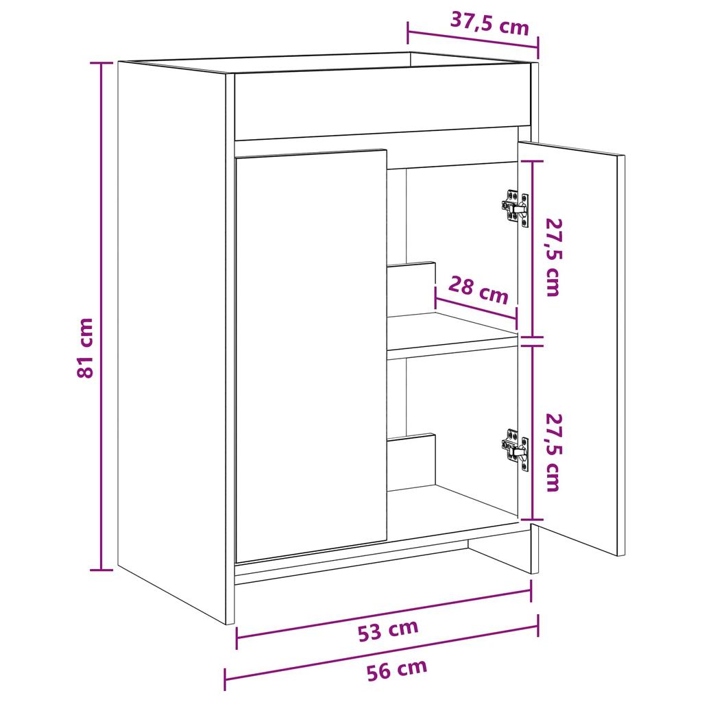 Bathroom Vanity Unit Black Oak 56 x 37.5 x 81 cm Particleboard