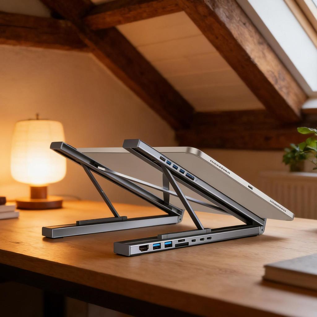 НОВЫЙ Складной Держатель для Ноутбука с Док-станцией 8 в 1 USB C Хаб Держатель 5 Гбит/с Передача Данных Складной Держатель для Ноутбука с USB-портами для Стола