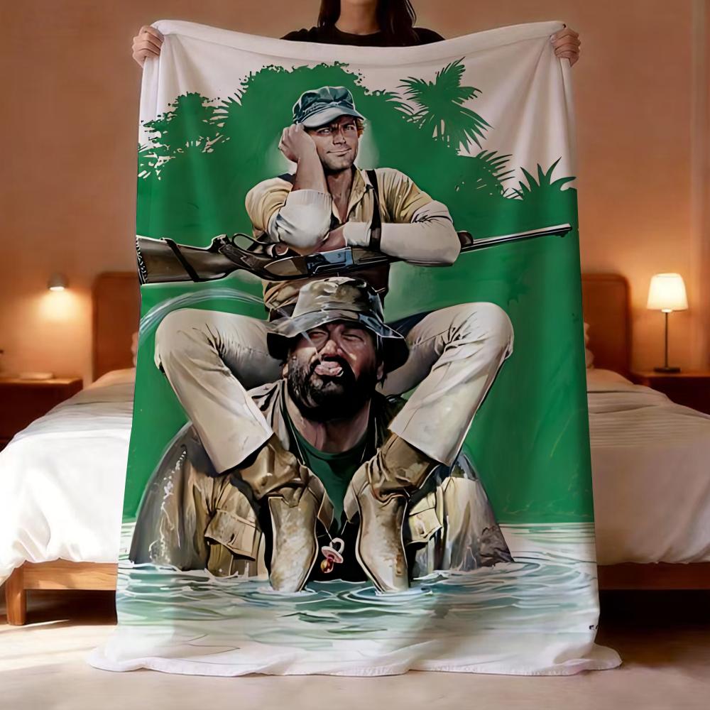 Terence Hill and Bud Spencer Throw Lightweight 240g Flannel Blanket Soft Skin-friendly for Summer Cooling