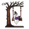 Office Desk Decoration Items Halloween Desktop Swing Decor, Spooky Home Reading Ghost on A Figurine Unique Wooden Craft Gifts for Living Room Kitchen