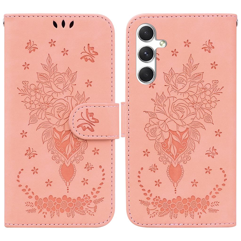 For Samsung Galaxy S25+ Case PU Leather Wallet Phone Cover Butterfly Flower Imprint