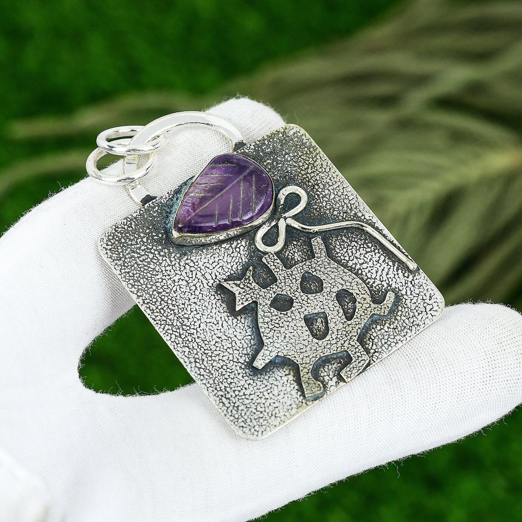 Sisters Day Deal Carved African Amethyst Gemstone New Pendant Jewelry 925 Silver