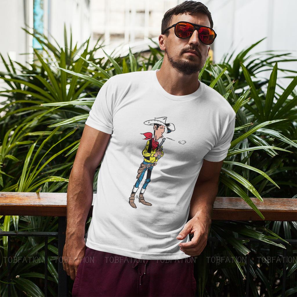 Футболка с персонажем мультфильма Lucky Luke, альтернативная футболка в стиле Харадзюку, футболка высокого качества, одежда унисекс с круглым вырезом большого размера, одежда унисекс