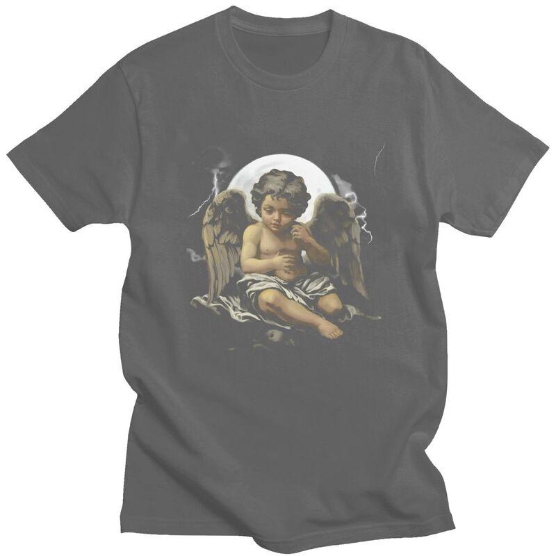 Male Vintage Angel Aesthetic Design T Shirt Streetwear Short Sleeves Pure Cotton Colthing Fashion Casual Design Graphic Tee Tops