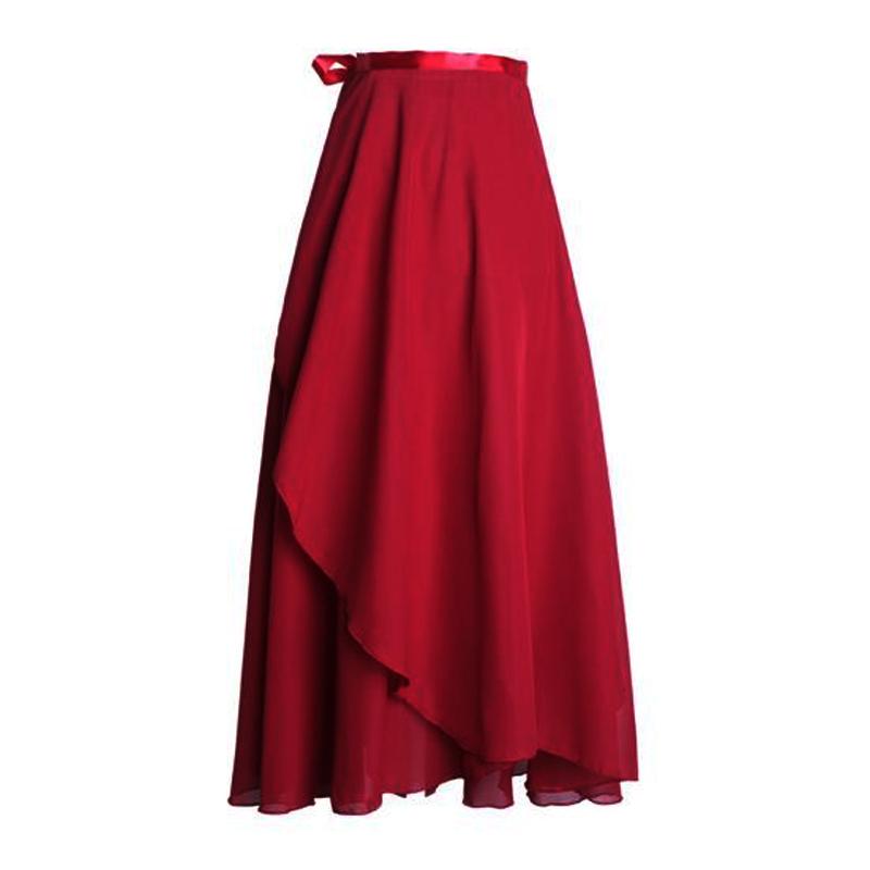 Женская танцевальная юбка с высокой талией на шнуровке, многослойная сетчатая шифоновая длинная юбка, однотонная струящаяся юбка-макси, балетная юбка для взрослых