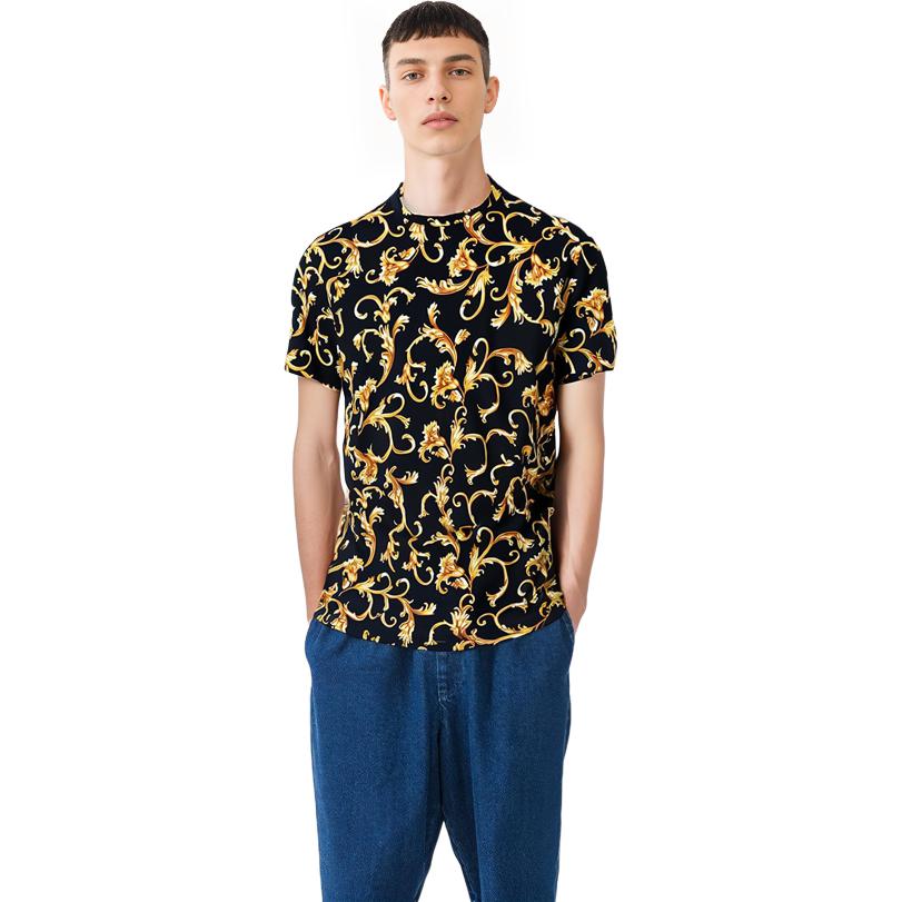 Versace Мужская футболка с принтом, круглым вырезом, коротким рукавом, топ Черный A89503S-1F01778-5B090
