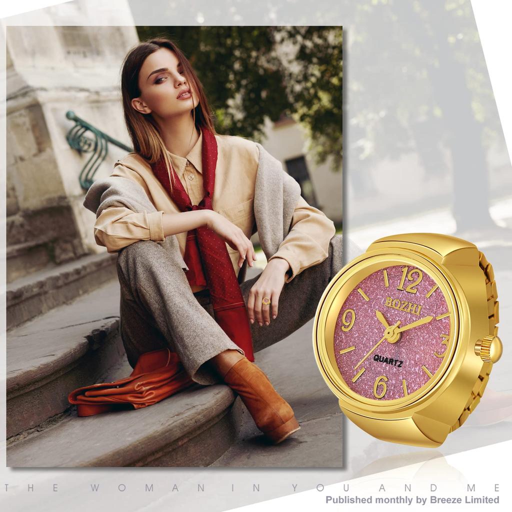 JEWELRYWE Часы-кольцо Антикварные часы-кольцо ко Дню святого Валентина Белый подарок на день рождения Часы-кольцо Свободный размер Водонепроницаемые женские аналоговые золотые на день рождения Годовщина розовые