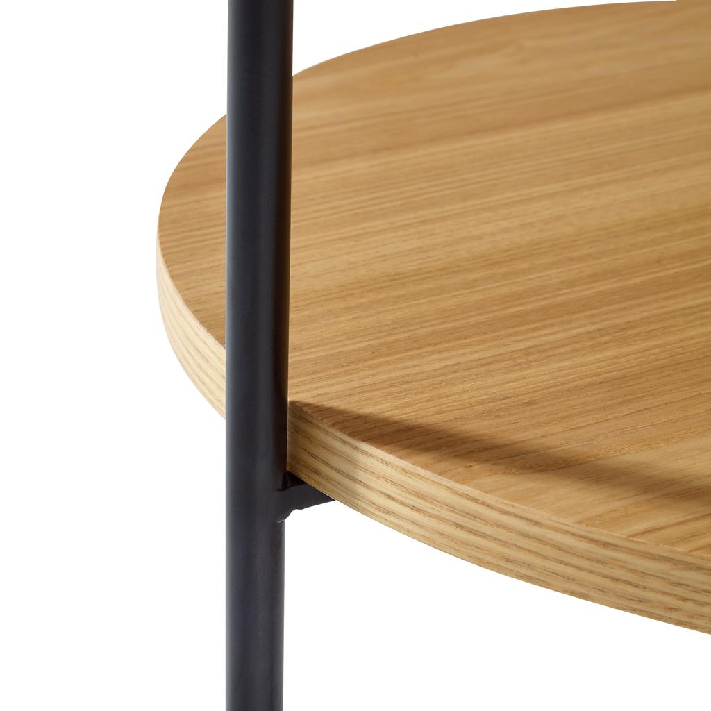 Coffee table with 2-tier tray design, round, solid wood & metal, in 3 colors: Ash Natural / Walnut / Black, combinable with side table (44x44x48 cm)