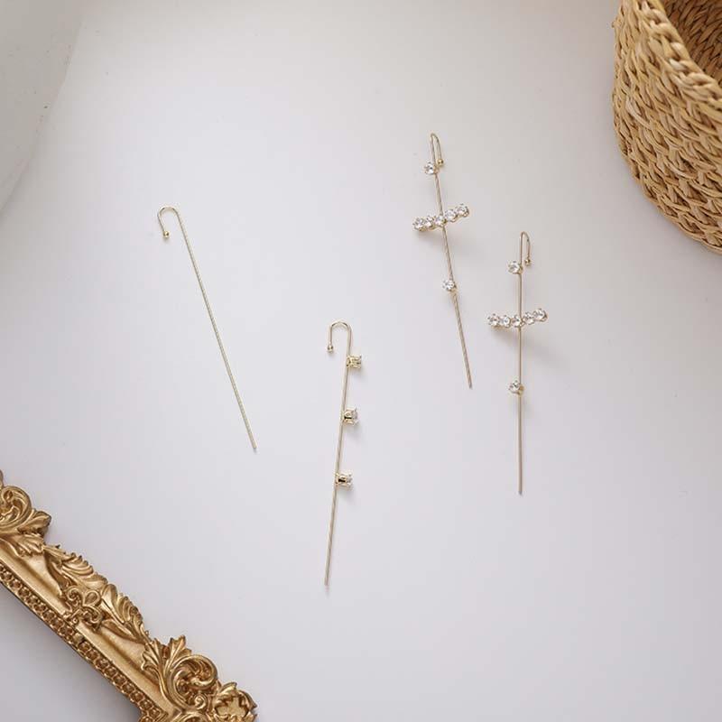 Цирконовые серьги-гвоздики с крючком для женщин, горный хрусталь, жемчуг, диагональная линия, зажим для ушей, кость, манжеты, индивидуальные украшения для вечеринок