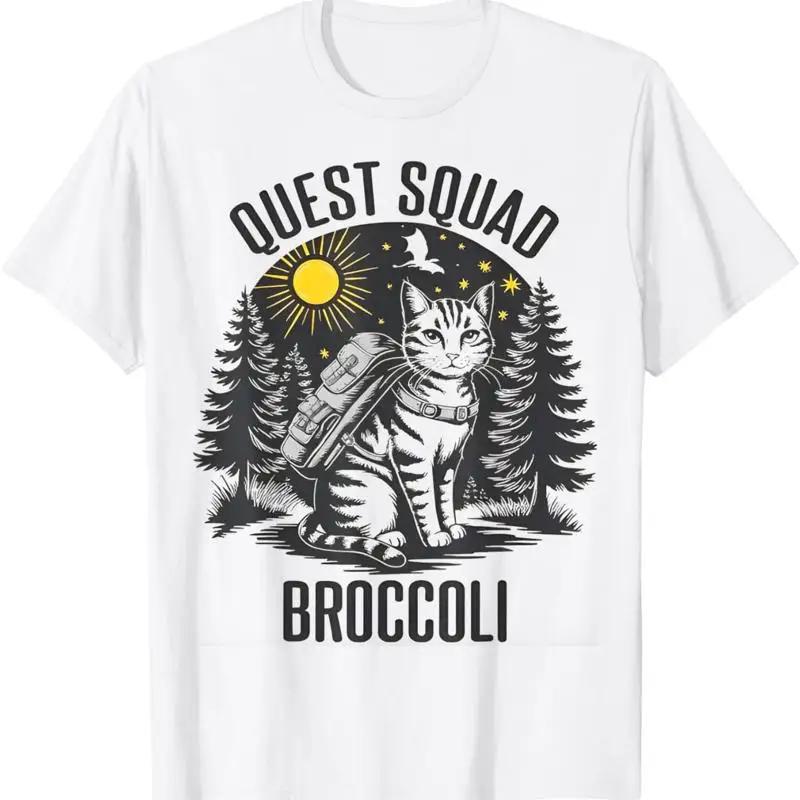 Quest Squad Broccoli Funny Cat Hiking Graphic T Shirt Unisex Cotton Casual Trip Tee