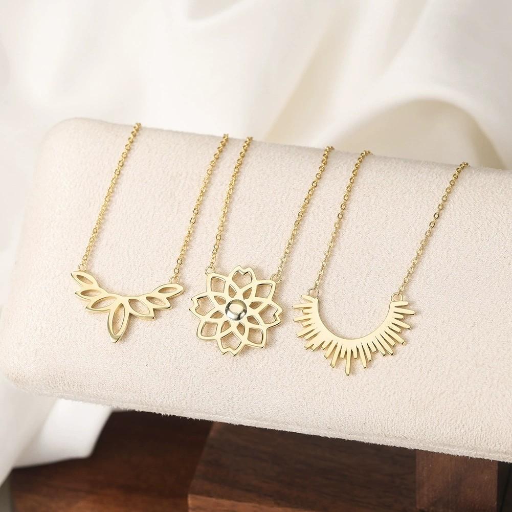 Fashion Jewelry 925 Sterling Silver Minimalist Flower Pendant Necklace for Women Gold Plated Clavicle Chain Necklace