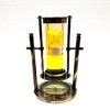 Revolving Yellow Liquid White Sand Timer 9" Antique Solid Brass Ship Maritime Wheel Hourglass with Compass