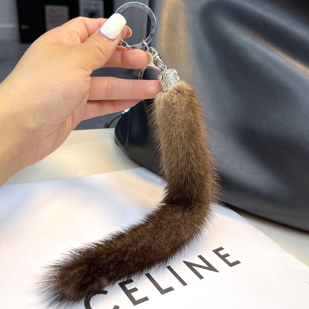 Классический Брелок Хвост Норки Натуральный Мех Женская Сумка Подвеска Мелочи Ключи от Машины Металлические Кольца Украшения Ювелирные Изделия Высококачественный Подарок на День Рождения