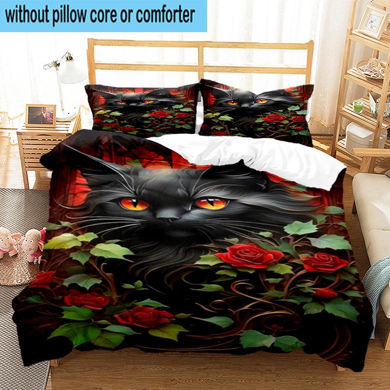 Crystal Cats Fantasy 3pcs Bedding,Including 1pc Duvet Cover And 2pcs Pillowcases Perfect for Christmas,Ideal for Bedroom, Dormitory
