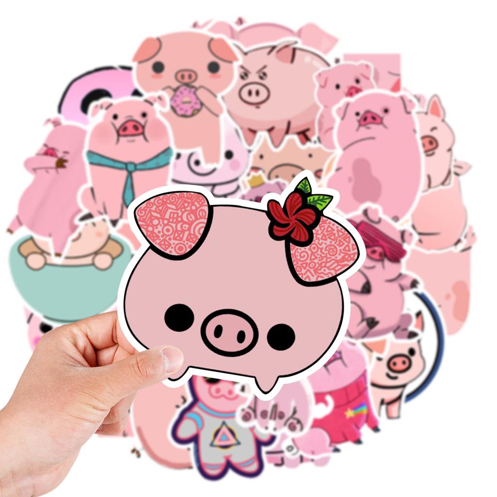 50 Cute Pig Stickers Suitcase Car Motorcycle Refrigerator Mobile Phone Waterproof Fun Cute Waterproof Stickers