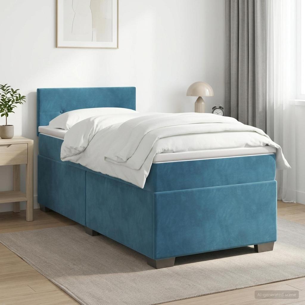Box Spring Bed with Mattress Dark Blue 80 x 200 cm Velvet