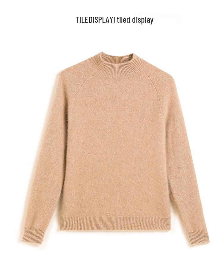 Women's 100% Pure Cashmere Soft Knit Sweater, Half-High Neck, Loose, Skin-Friendly, Slimming Base Layer