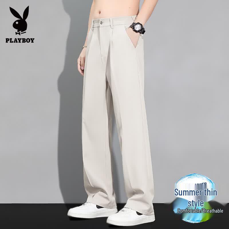 PLAYBOY Мужские повседневные брюки прямого кроя из ледяного шелка